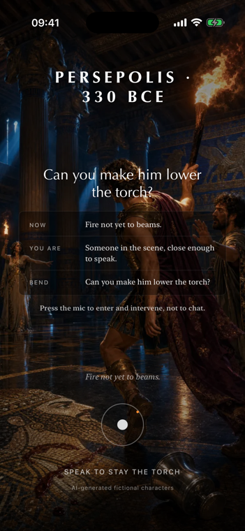 Fatebend moment card: Persepolis, 330 BCE — Can you make him lower the torch?
